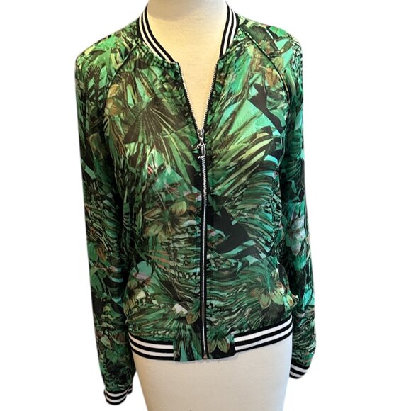 Juicy Couture Sheer Tropical Palm Tree Leaf Bomber Jacket - Picture 2 of 11